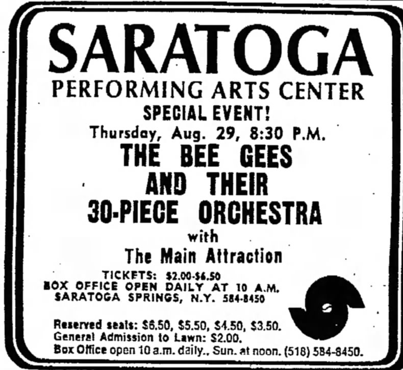 The Bee Gees / The Main Attraction @ Saratoga Performing Arts Center (August 29, 1968)