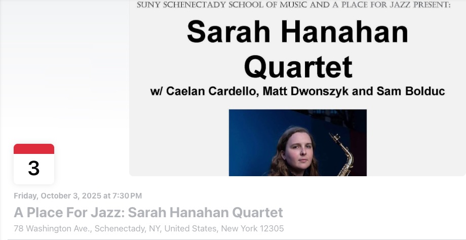 Sarah Hanahan Quartet @ SUNY Schenectady’s Carl B. Taylor Auditorium (October 3, 2025)